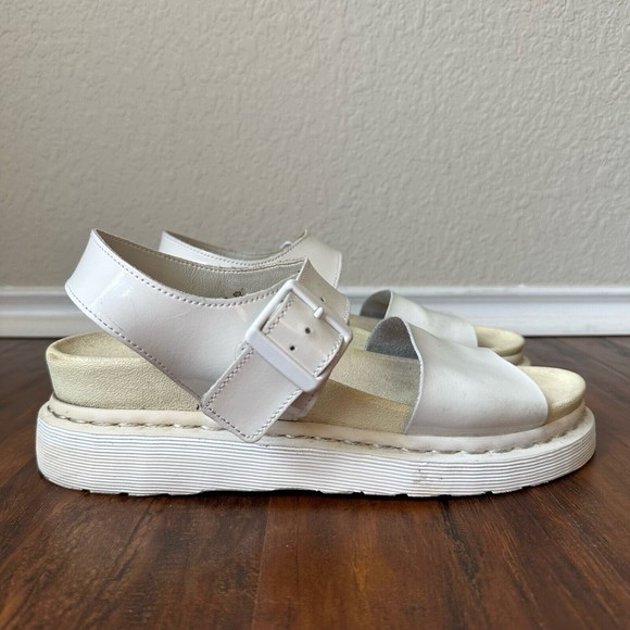 DR. MARTENS Romi Chunky Platform Ankle Strap Sandal White Patent Leather - Picture 1 of 12